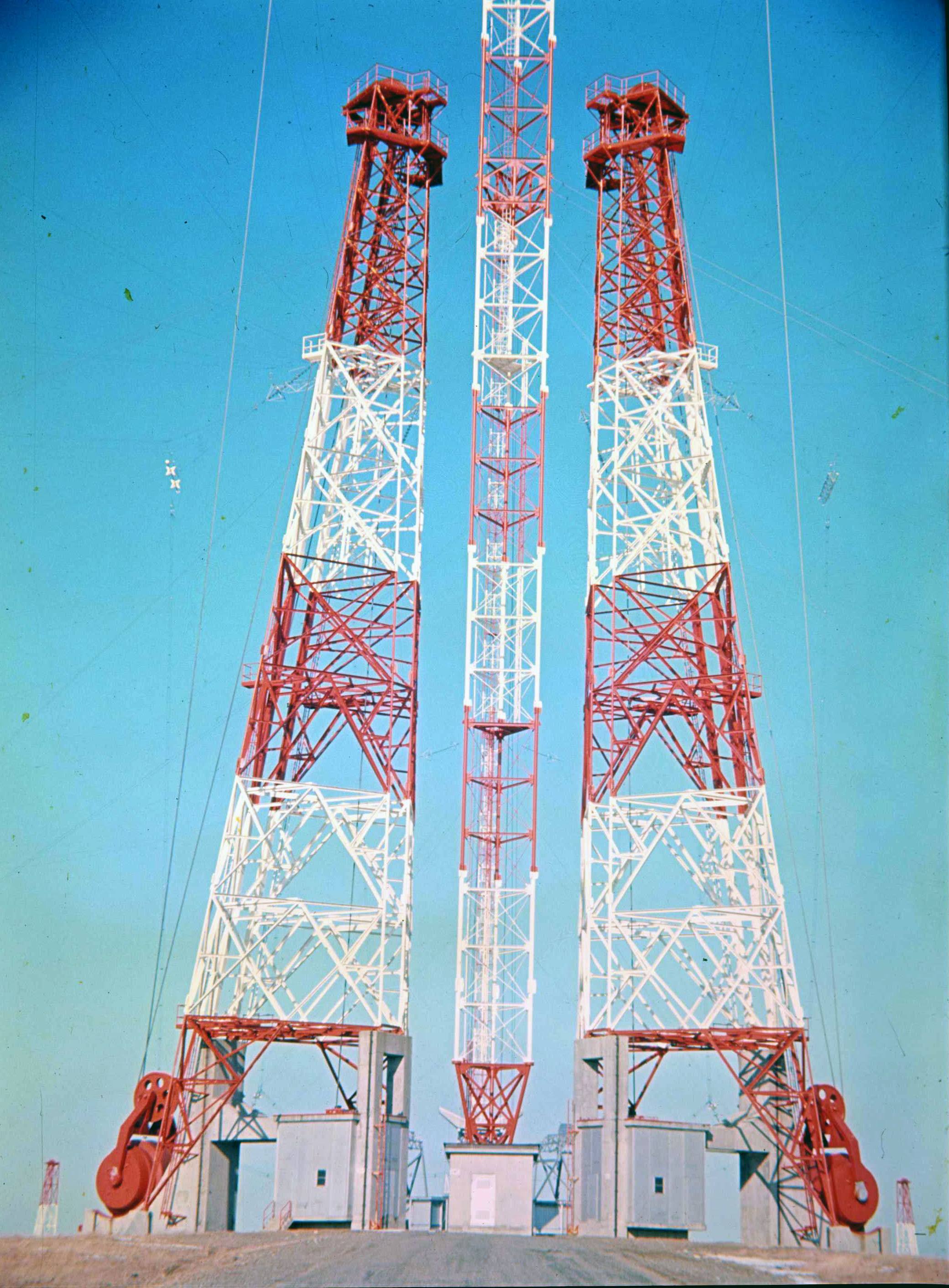 Red-and-white lattice towers